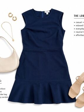 BROOKS BROTHERS Navy Sleeveless Ruffle-Hem Dress